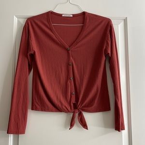 Caution to the Wind Tie-Front Long Sleeve Crop